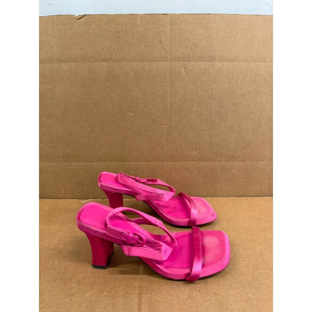 Vince Luella Satin Ankle-Strap Heeled Sandals Hot Pink Womens Size 6M US